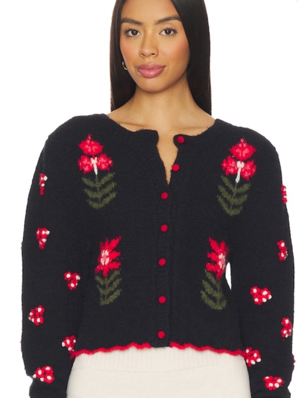 Free People Nonna Sweater XS Midnight Bloom Floral Cardigan Navy & Red - Picture 2 of 11
